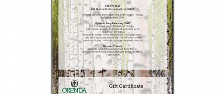 Orenda Massage Gift Certificate