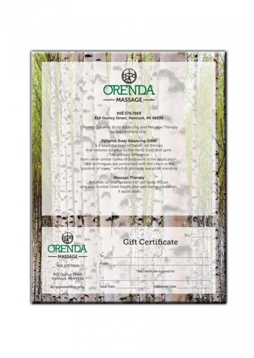 Orenda Massage Gift Certificate